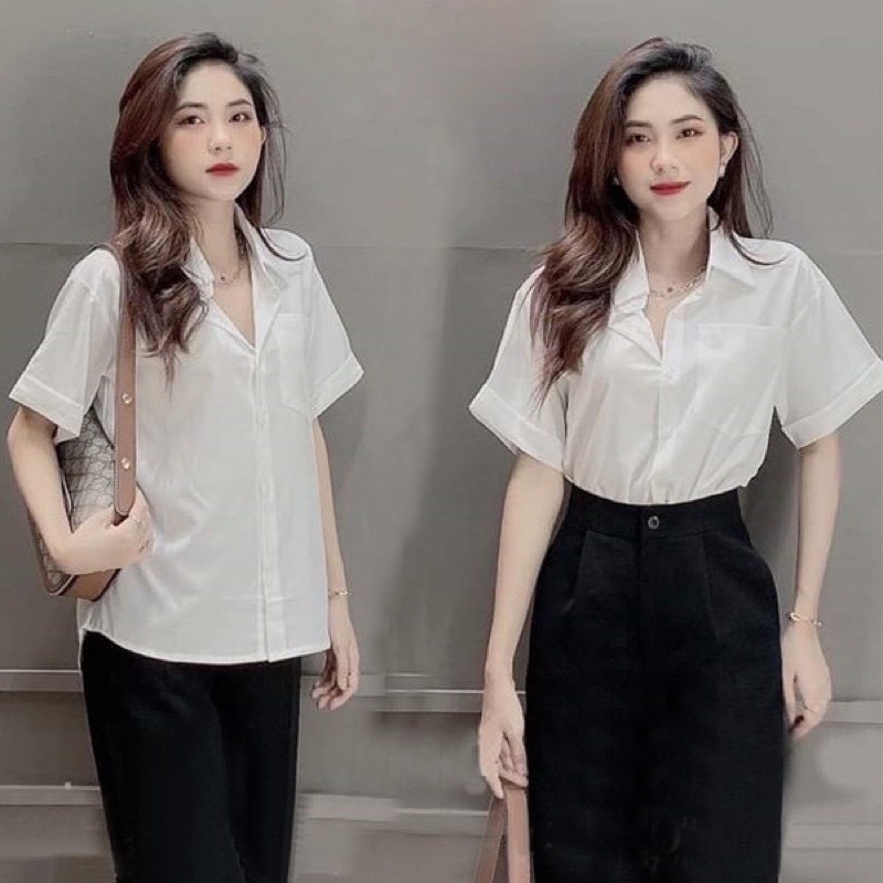 Áo sơ mi trắng nữ côc tay basic thiết kế đơn giản trẻ trung
