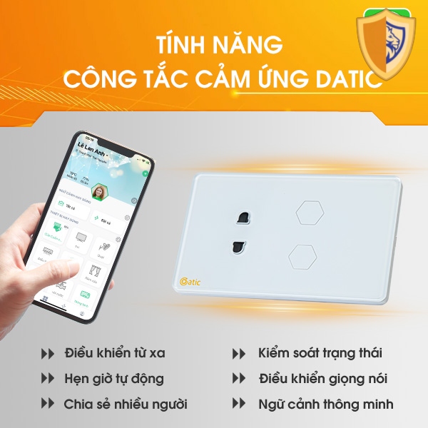 Công tắc thông minh Datic 2 công tắc kèm 1 ổ cắm