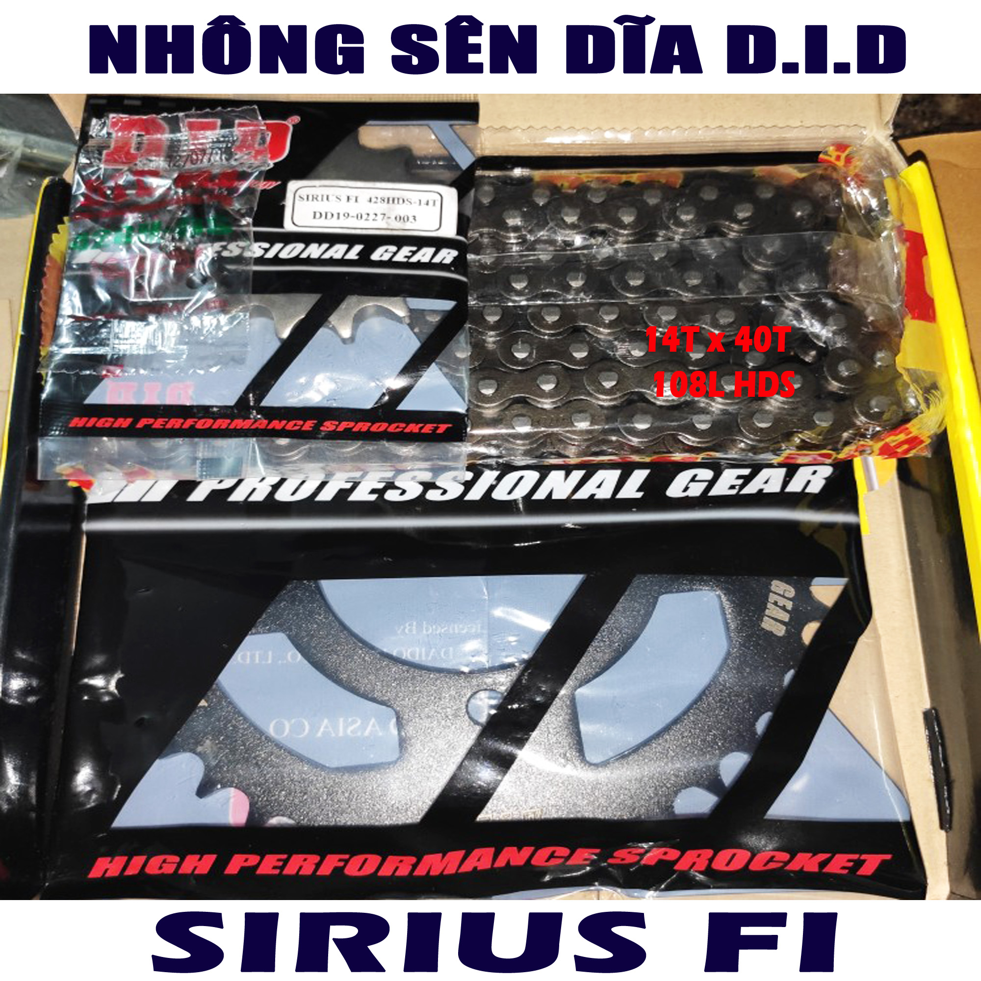 Nhông sên dĩa Sirius FI - Sên đen 10ly DID HDS - Thái Lan