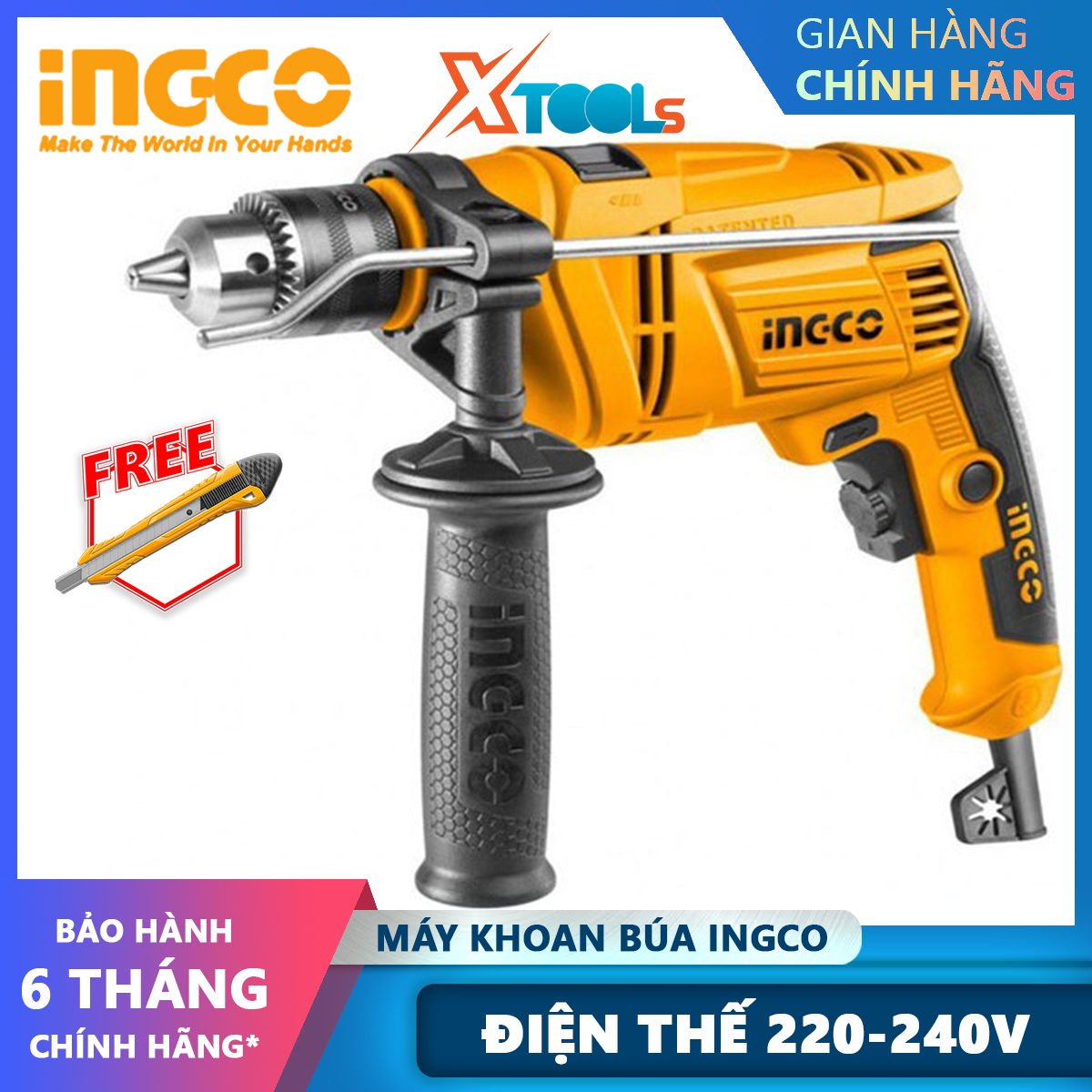 Ingco id6538e 13mm Hammer Drill Driver 650W, 3000 rpm speed, variable speed, reversing, rotary drill function, xtools