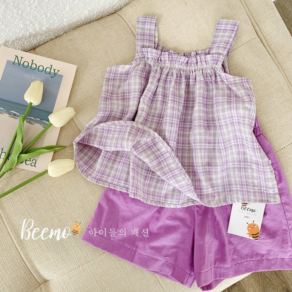 Bộ thô kẻ 2 dây cho bé gái BEEMO TBKS126