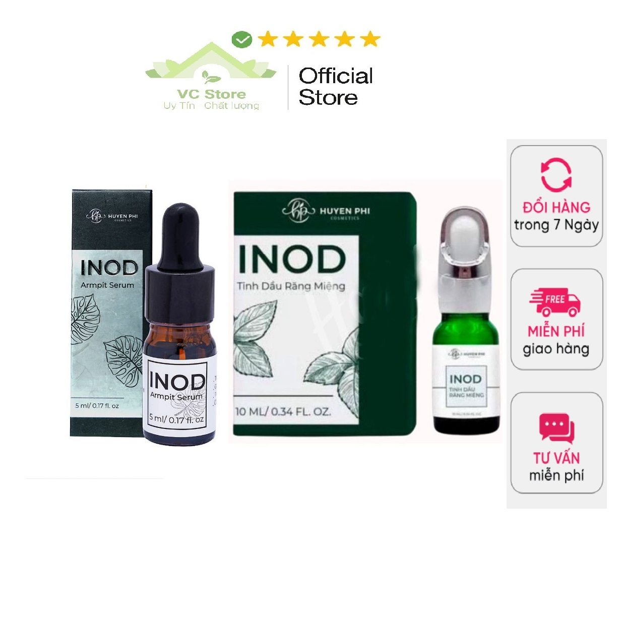 Combo 2in1 serum tinh dầu inod huyền phi khử mùi hôi nách chân + hôi miệng