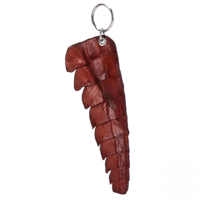 Hk8215 red brown tail crocodile leather keychain