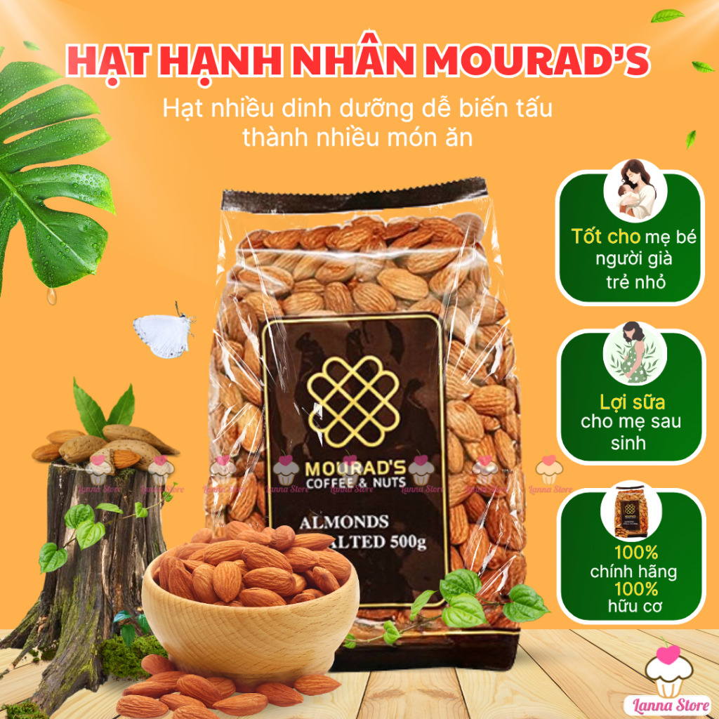 [Hàng Chuẩn Loại 1] Hạt Hạnh nhân Sấy Mourad’s gói 500gram - Úc