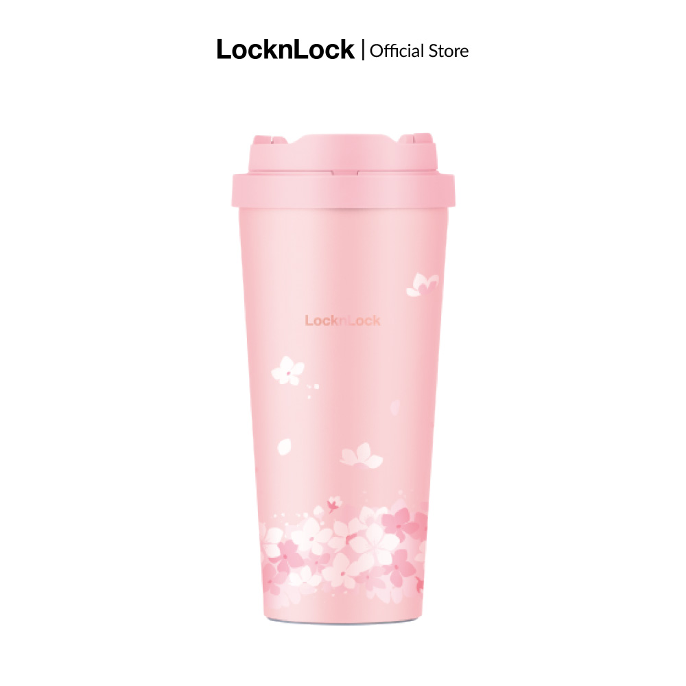 Bình giữ nhiệt Lock&Lock Energetic one-touch tumbler 550ml LHC3249 (phiên bản Peach Blossom) - Nắp bật 1 chạm, giữ lạnh đến 13h, đế chống ồn - Hàng chính hãng