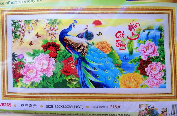 Tranh thêu chữ thập Chim công Như ý cát tường DV6269