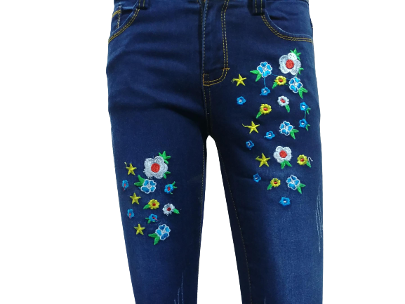 [HCM]quần jean nữ lở gối thêu hoa