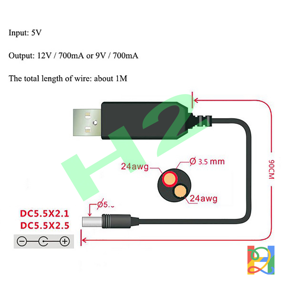 Dây cáp USB nâng điện áp từ cổng 5V lên 12V