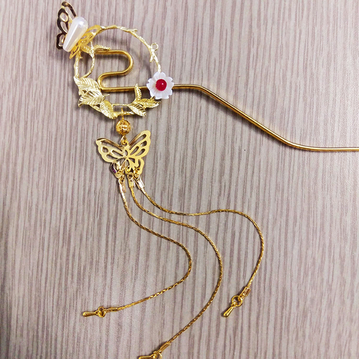 Trâm cài tóc họa tiết cổ trang kết hợp tua rua bươm bướm dùng cài tóc cosplay cổ phục