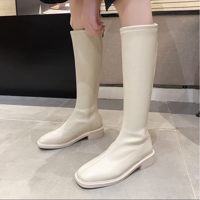 Bốt đùi da nữ dưới gối, bốt đùi da hot trend