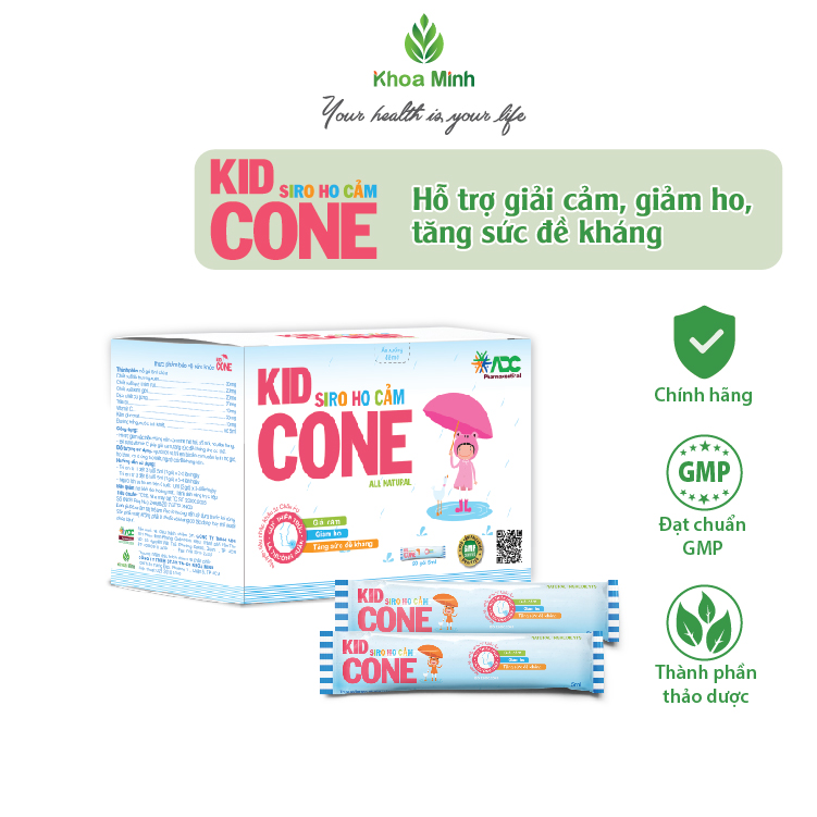 Siro ho Kidcone hộp 20 gói, hỗ trợ giải cảm, giảm ho