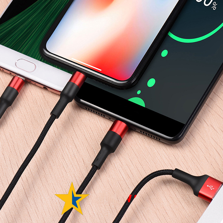[HCM]Cáp sạc Hoco X26 3 đầu đa năng Lightning - Micro - Type C dài 1m dây dù siêu bền