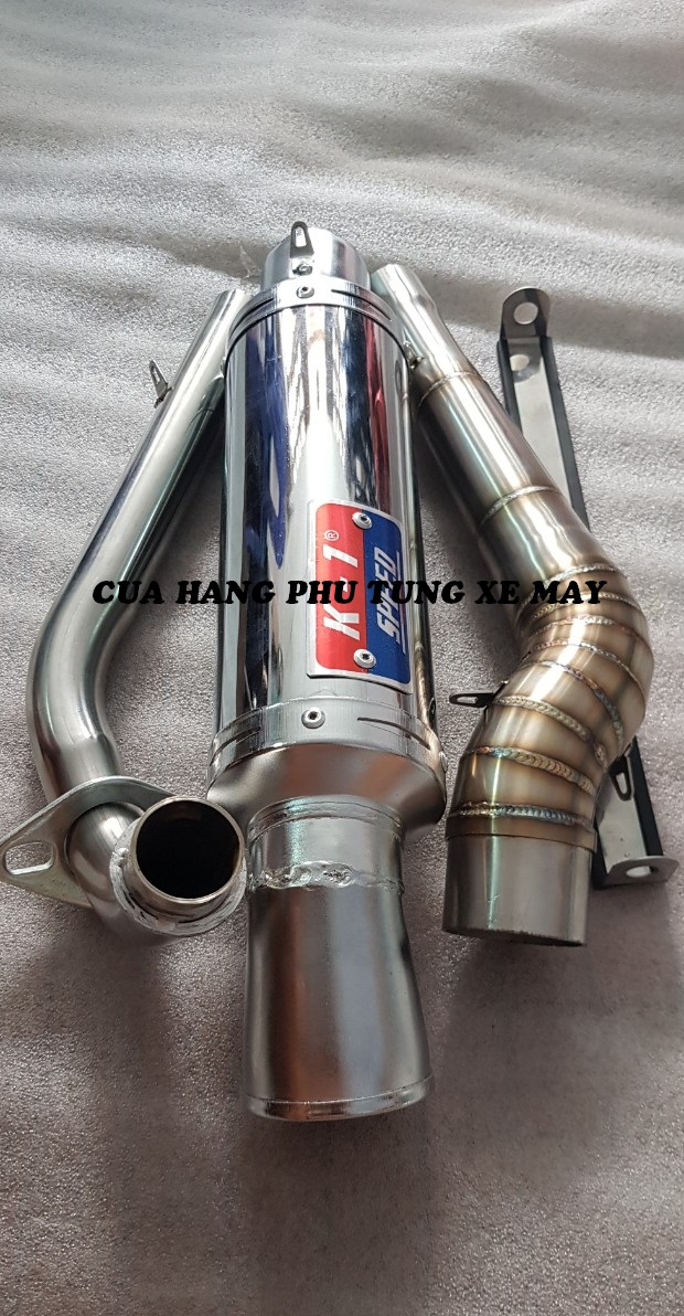 Pô K1 gắn xe Dream, Wave, Sirius, Cub ( kèm cổ 2 khúc inox 304 xịn + pát treo + lò xo )
