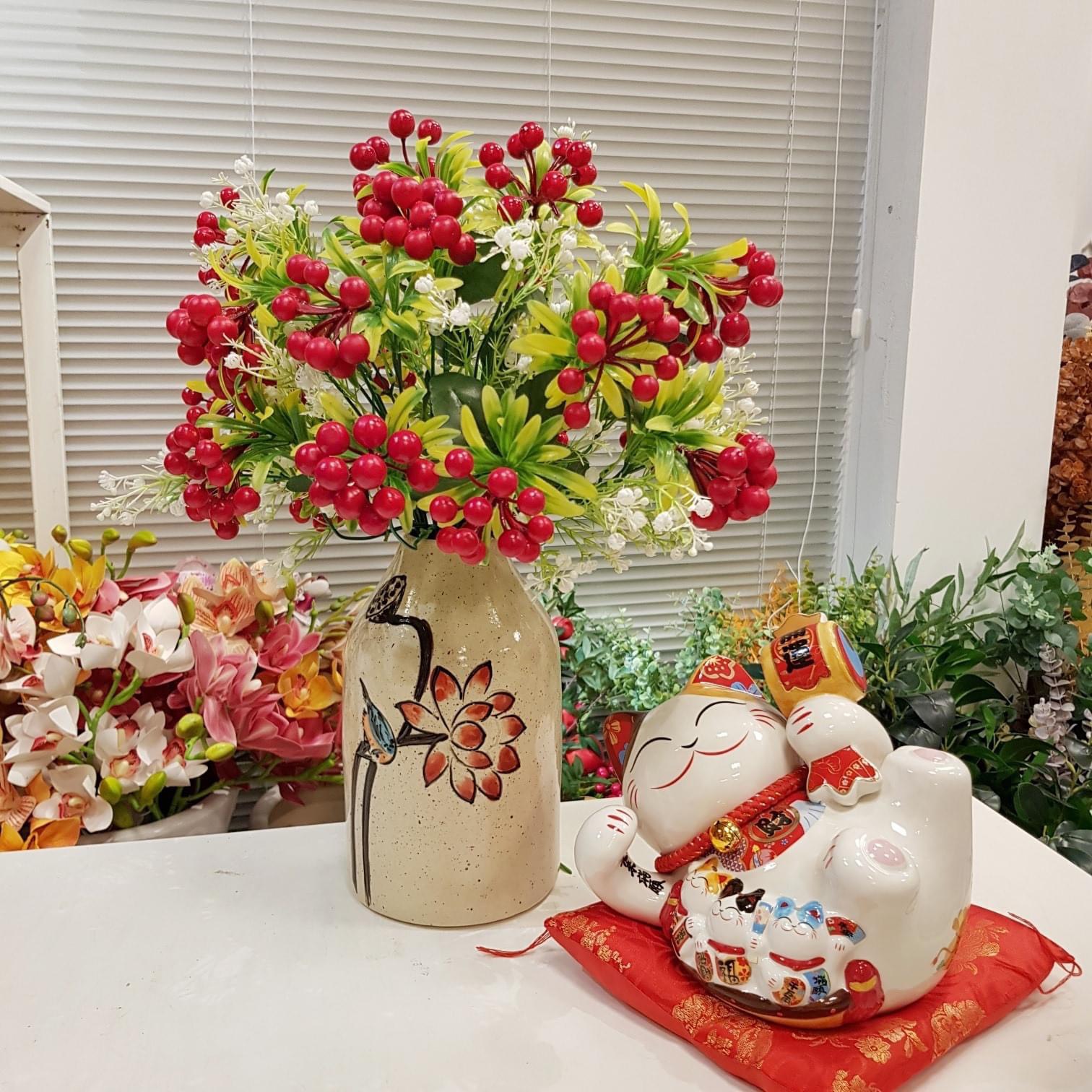 Hoa Giả Decor Cành Sơ Ri Bé Hoa Lụa