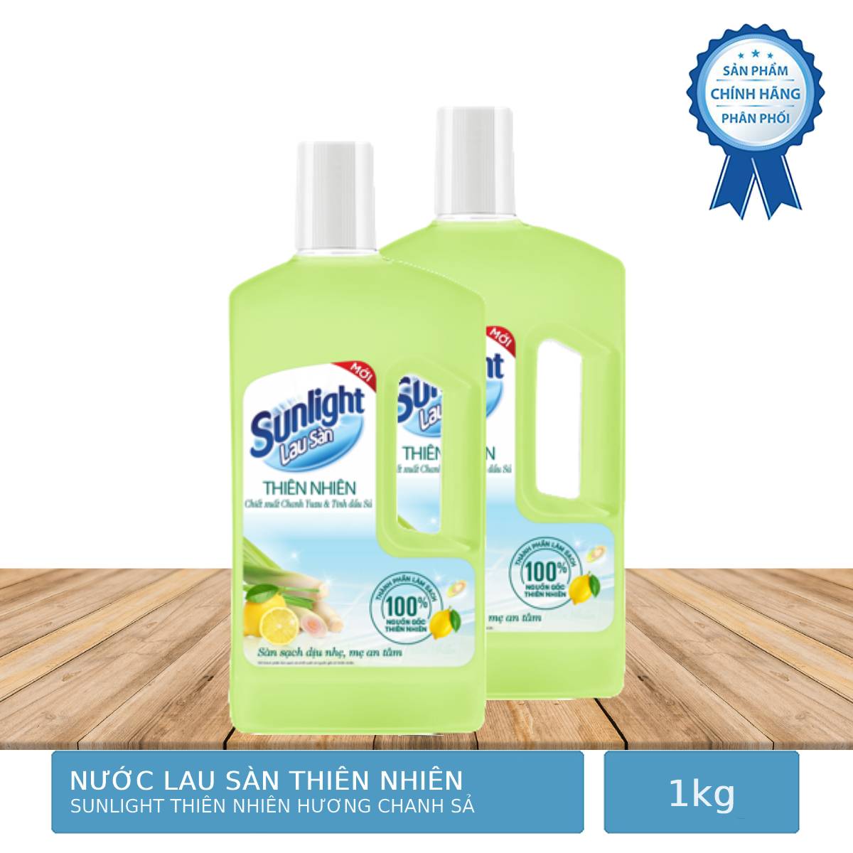Combo 2 chai nước lau sàn sunlight tinh dầu thảo mộc 1kg hương chanh sả