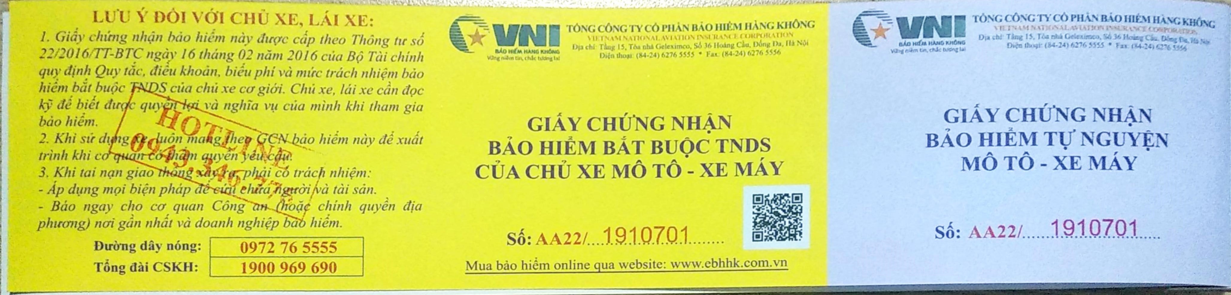 Bảo hiểm xe máy bắt buộc 1 năm