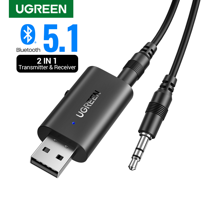 UGREEN Bluetooth 5.1 Transmitter Receiver 2 in 1 Wireless USB Bluetooth Adapter Built-in Microphone 3.5mm Audio Bluetooth Dongle Driver Free for TV, Home Stereo, Car Stereo, Headphones, Speakers, PC