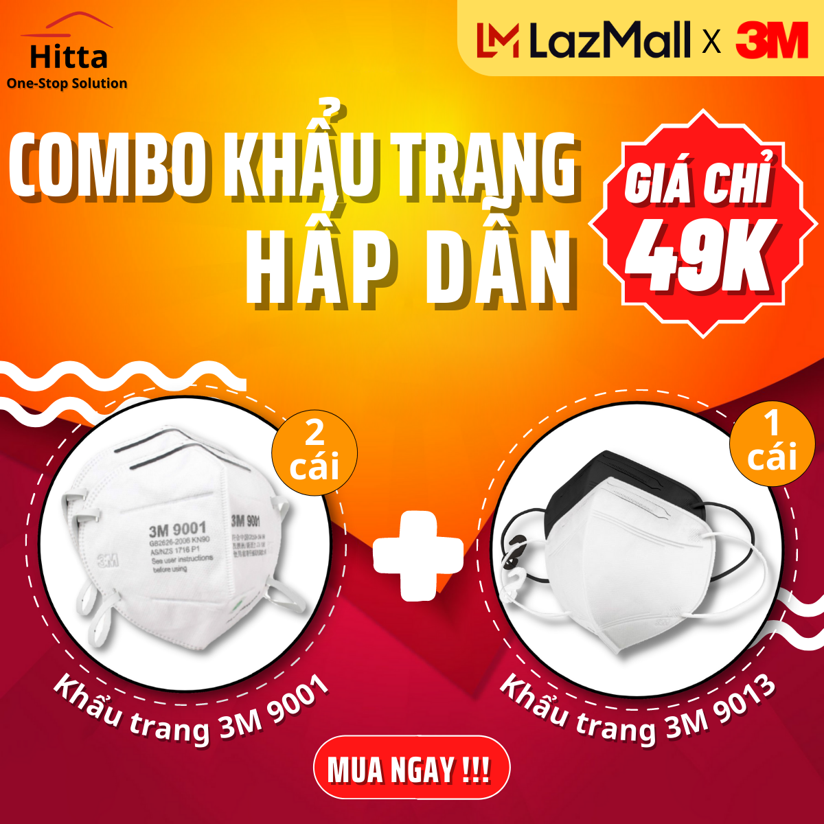 [Combo 3] Khẩu trang 3M 9001 (2 cái) +  3M 9013 (1 cái)