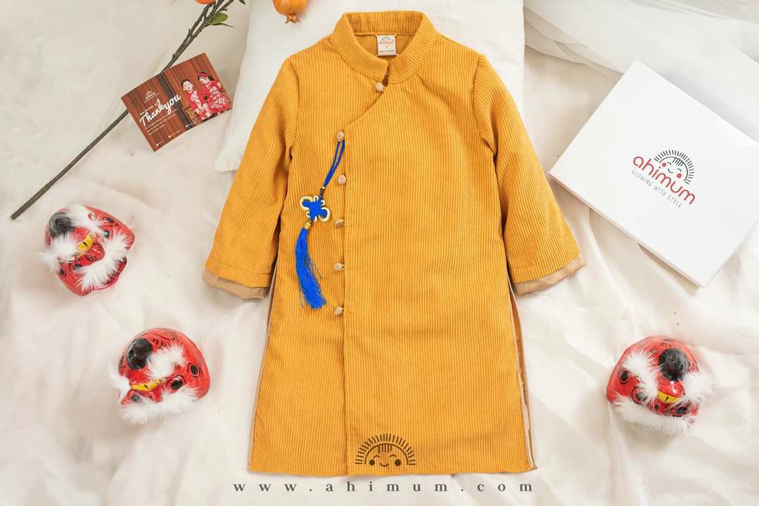 Áo dài cách tân bé trai nhung trơn cao cấp - M41