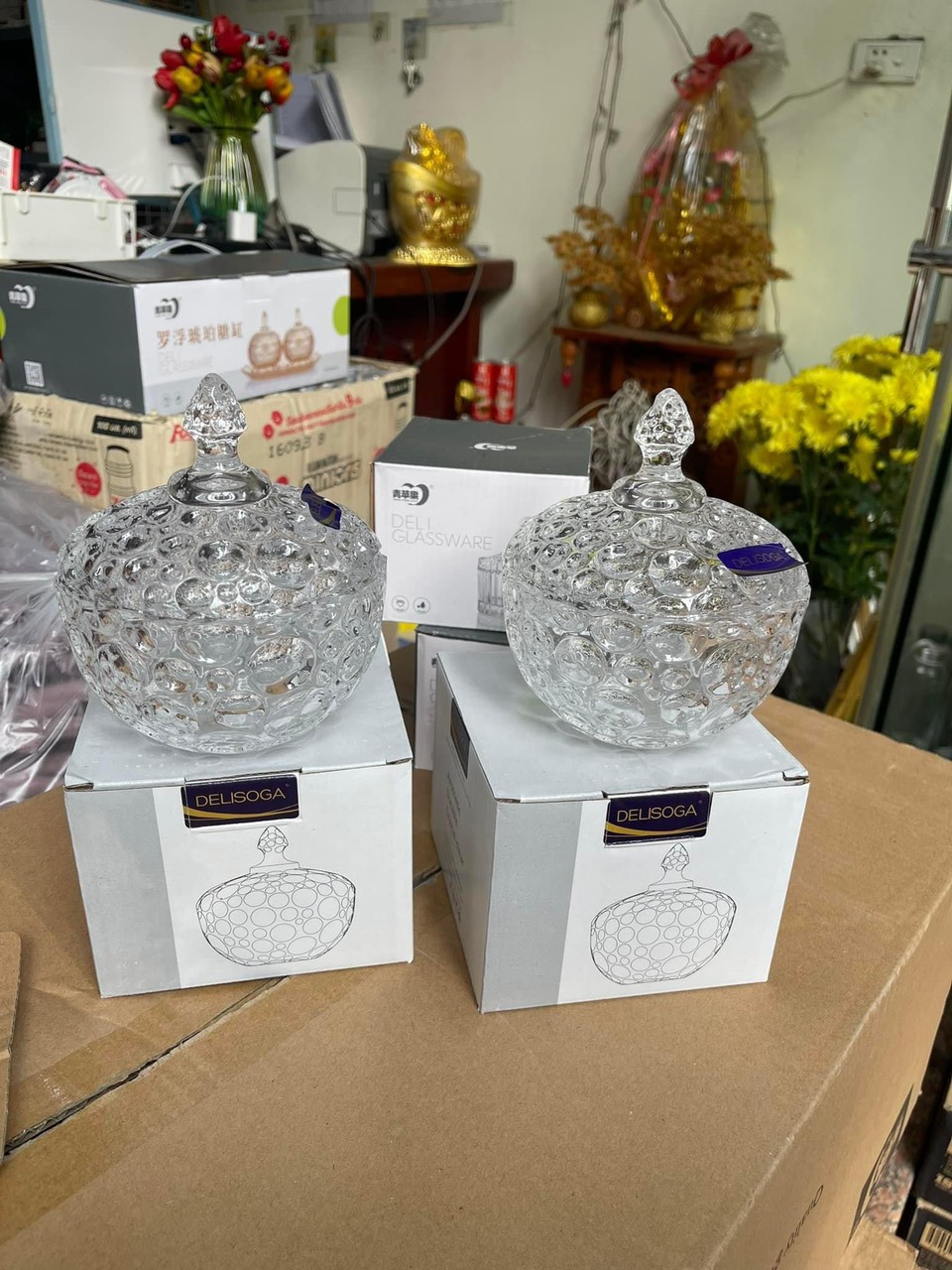 Thố đựng mứt thuỷ tinh- thố đựng kẹo tết