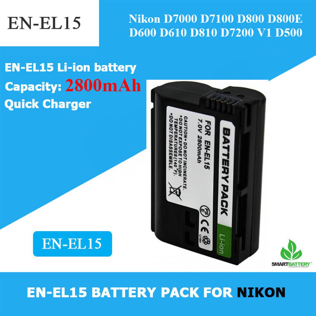 Dung Lượng Cao 2800mAh - Pin máy ảnh Nikon EN-EL15 2550mAh cho Nikon D7000 D7100 D800 D800E D600 D610 D810 D7200 V1 D500