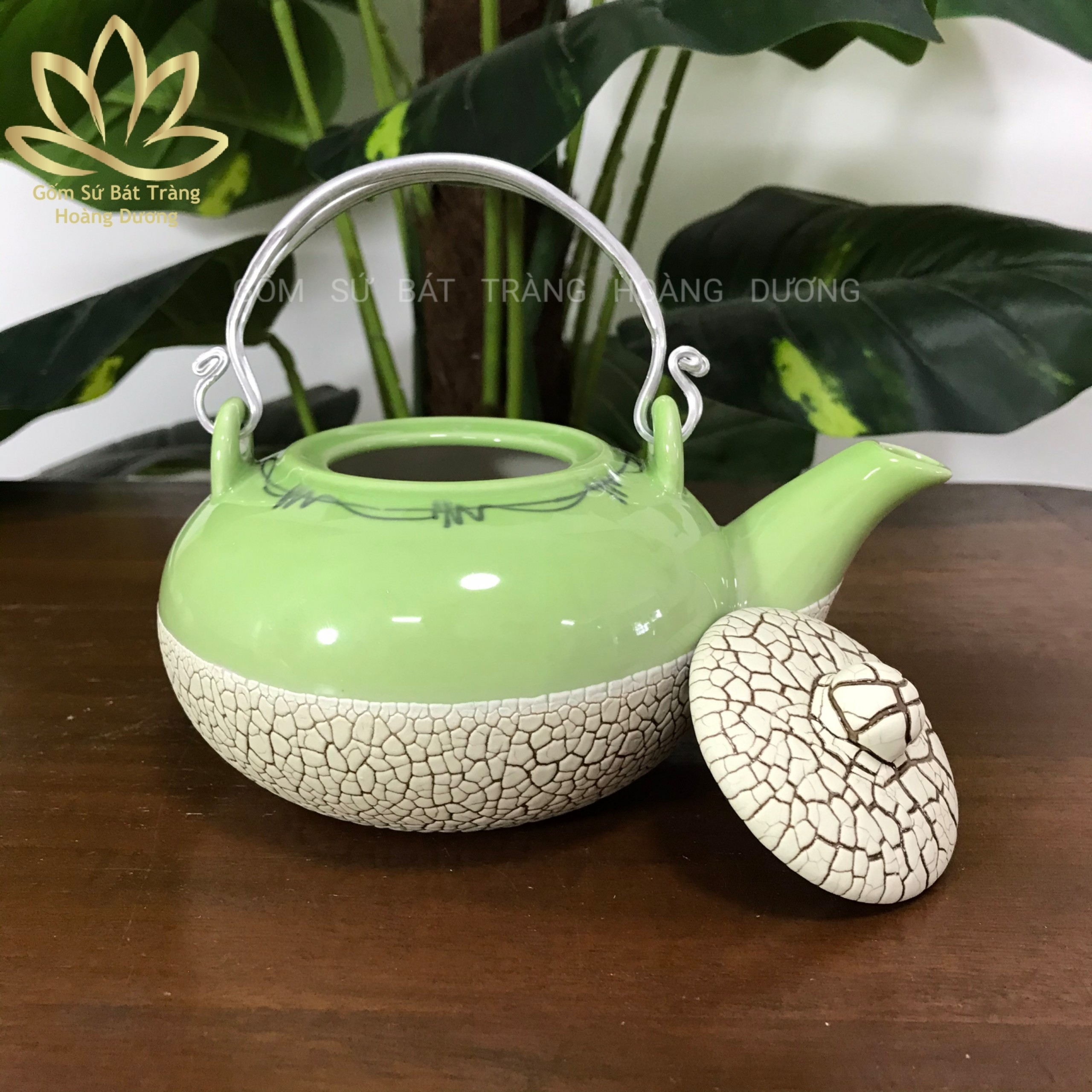Ấm pha trà men rạn Bát Tràng dáng tròn 400ml ( 3 màu tùy chọn)