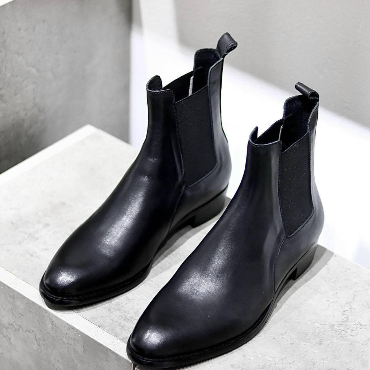 (Bốt Nam)Giày chelsea boot nam da bò đế gỗ tăng chiều cao 5cm