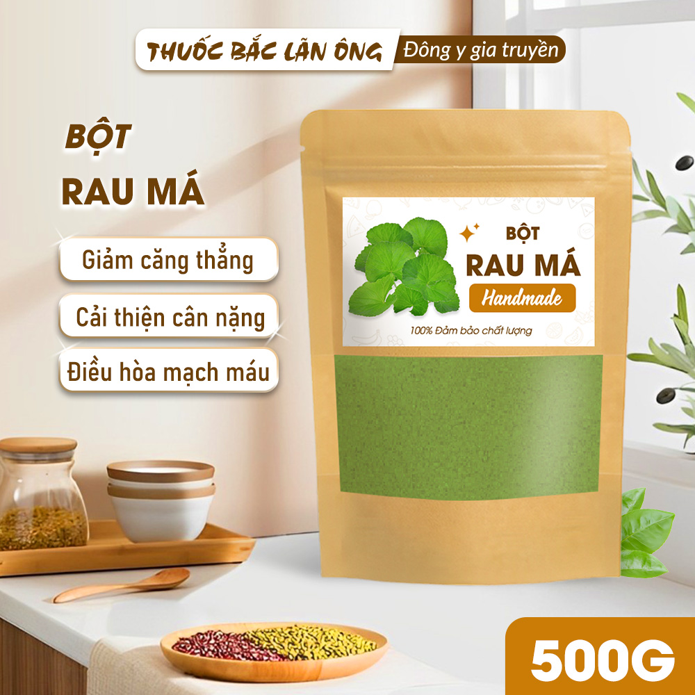 Bột rau má sấy lạnh 500g, nguyên chất, thơm mịn, bột pha uống detox, thanh lọc cơ thể - Lãn Ông