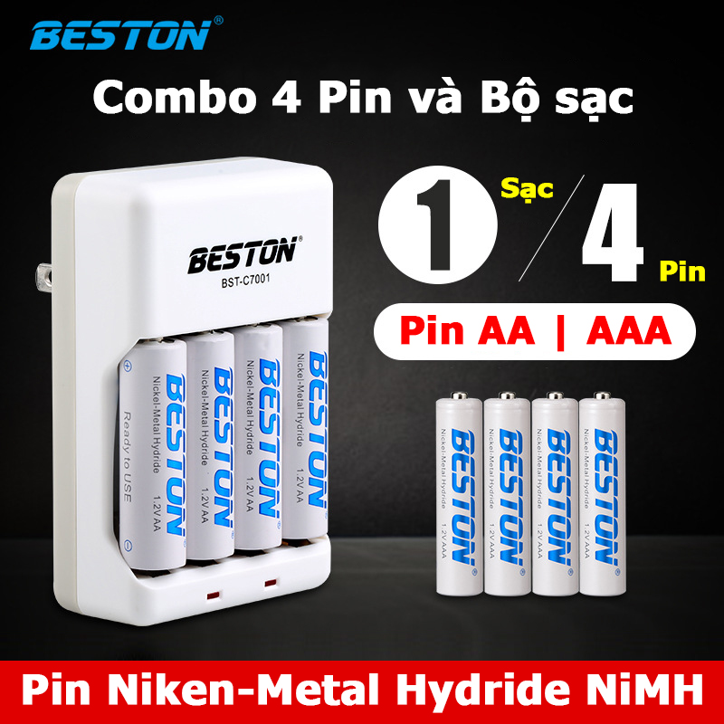 Pin sạc Beston AA AAA pin NiMH kèm sạc pin mic không dây, điều khiển từ xa, đồ chơi trẻ em