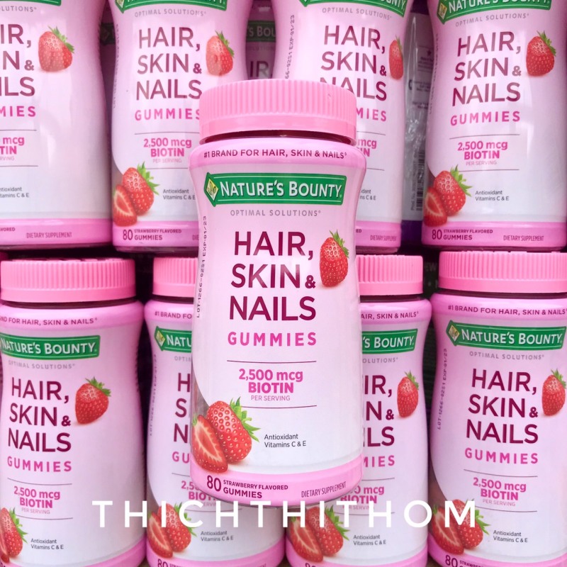 [CÓ BILL] DATE 1/2023 NEW!!! Kẹo Giúp Mọc Tóc, Đẹp Da, Chắc Móng Nature’s Bounty Hair Skin Nails Gummies with Biotin 80 viên