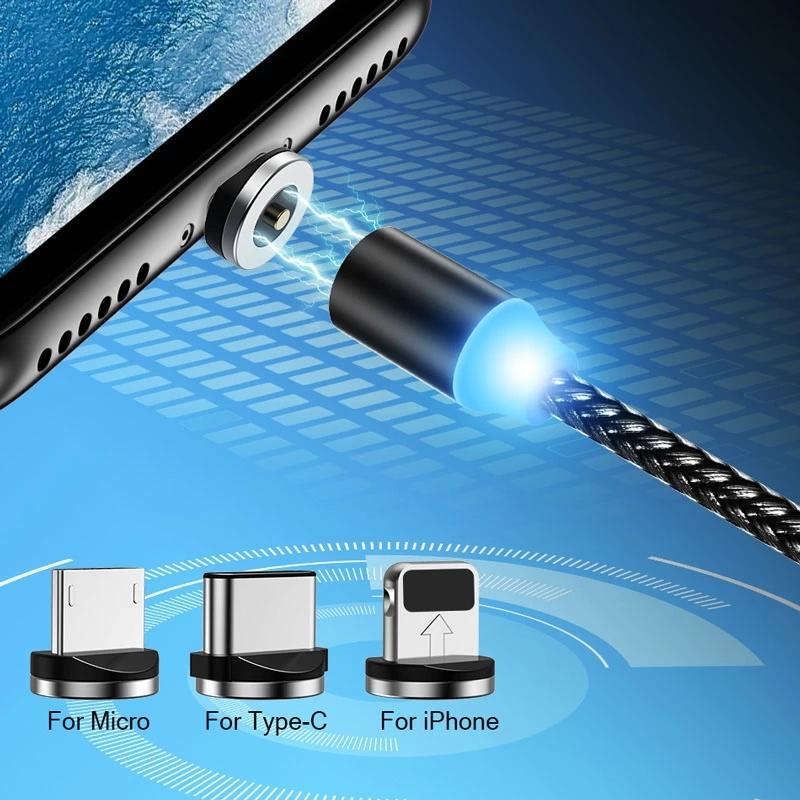 Cáp Sạc Nam Châm xoay 360 Độ 3 chân kết nối Micro IPHONE TypeC