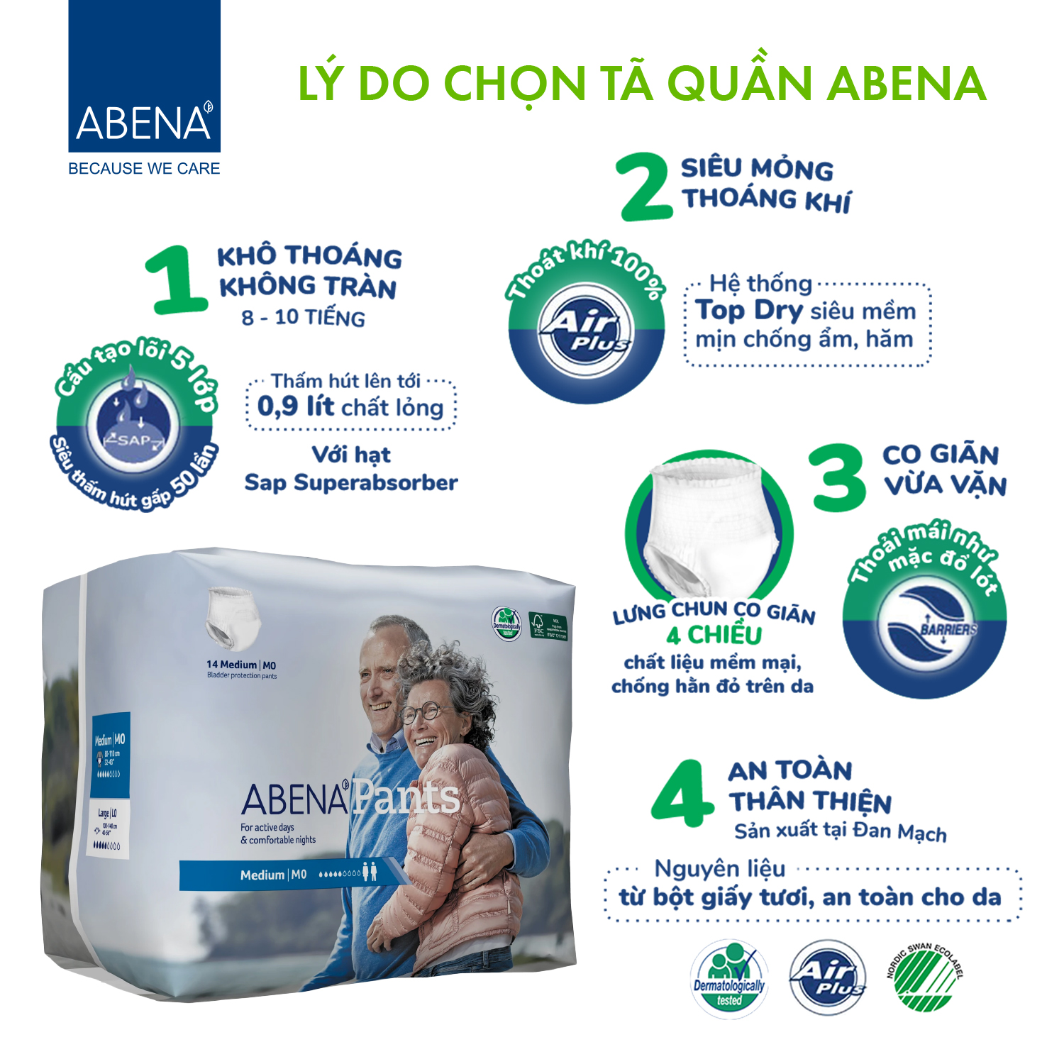 Tã quần người lớn Abena Pant M0 - Nhập khẩu Đan Mạch (Gói 14 miếng)
