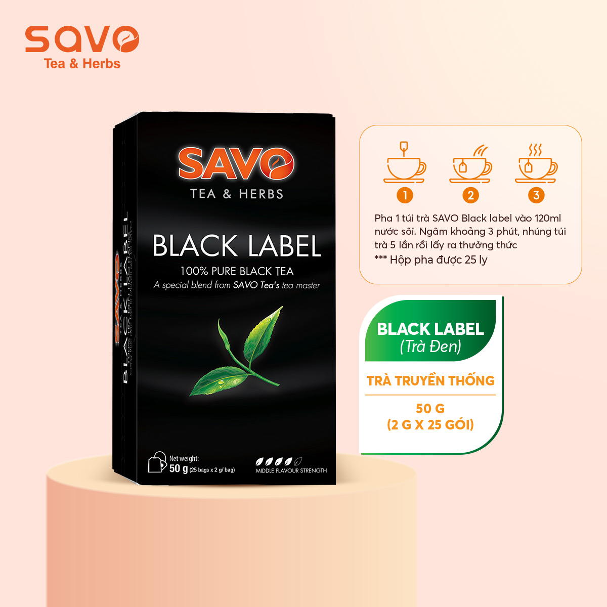 [HCM]Trà SAVO Black Label (Black Label Tea) - Hộp 25 Gói x 2g