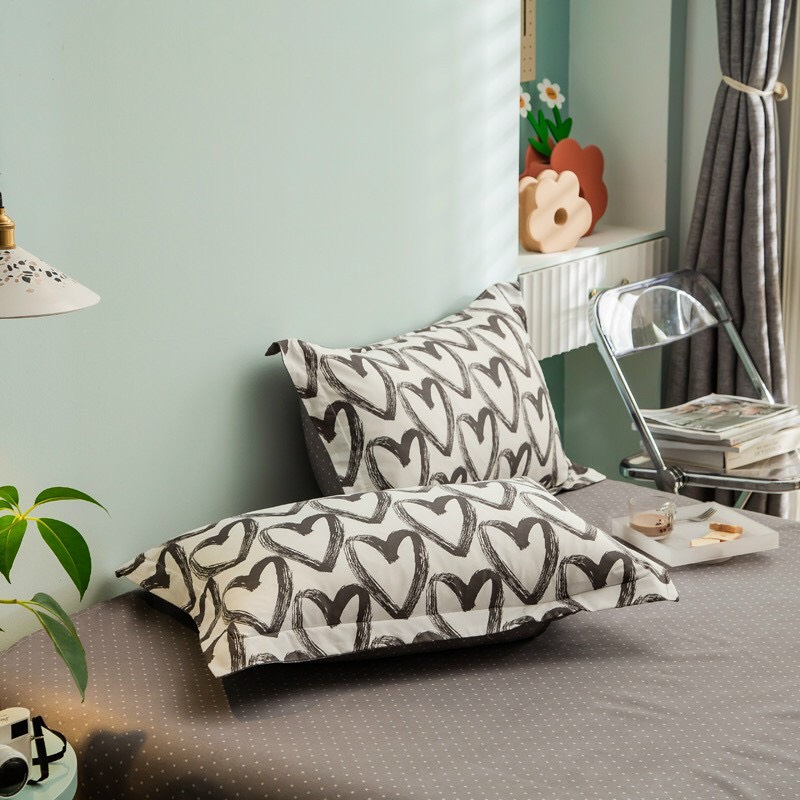 Trọn bộ 4 món cotton poly nhập mẫu mèo tim ghi dễ thương