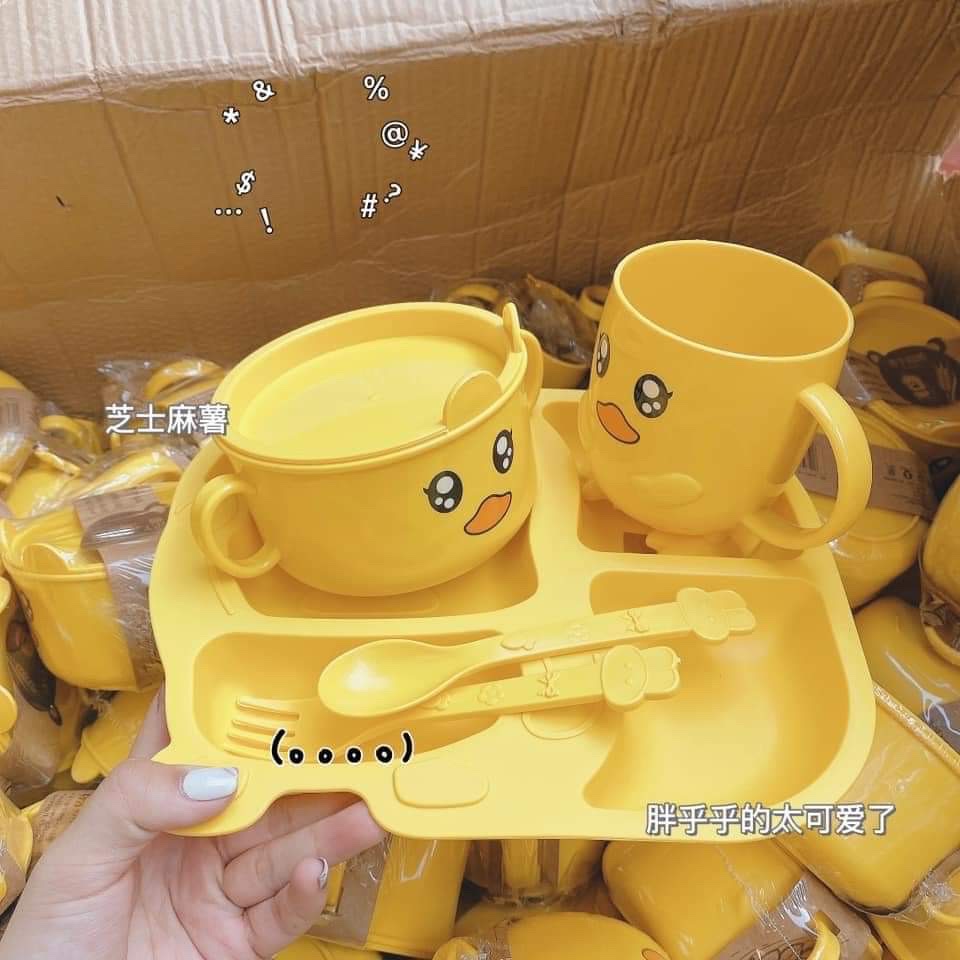 Bộ Khay Ăn Dặm Cho Bé Lúa Mạch Cao Cấp Hình Con Gà (6 món)