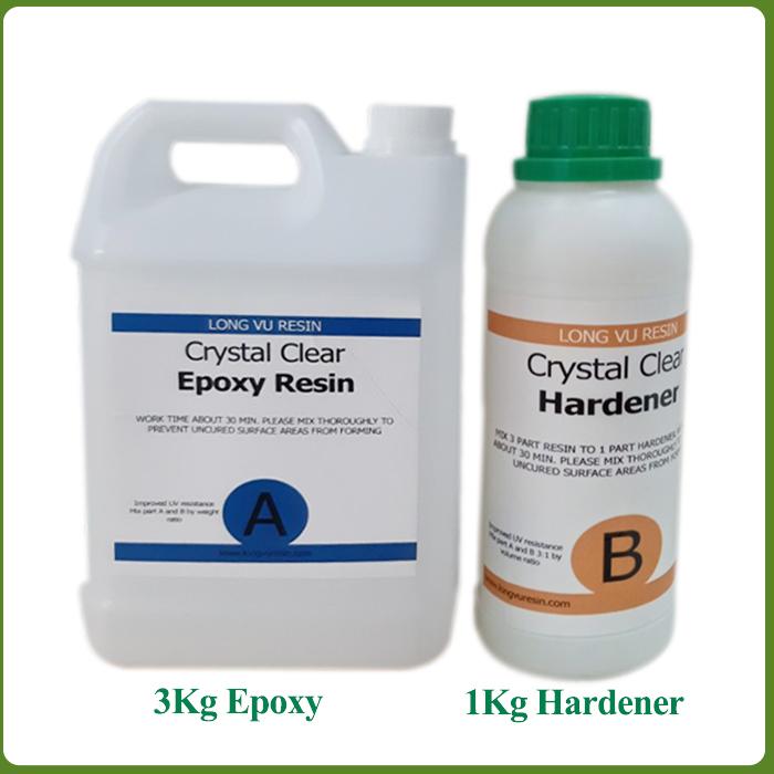 Bộ 4Kg Epoxy Resin Trong Suốt Đổ Bàn, Đổ Khuôn Handmade, Vẽ Cá 3D - Crystal Clear Epoxy Resin