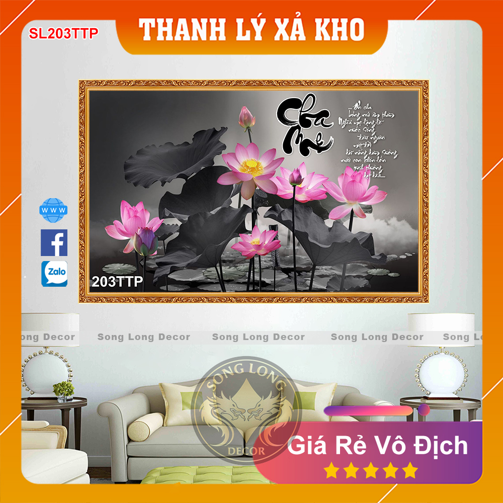 Tranh Dán Tường Chữ Cha Mẹ- SL203TTP-Tranh 3d Thư Pháp - Song Long Decor