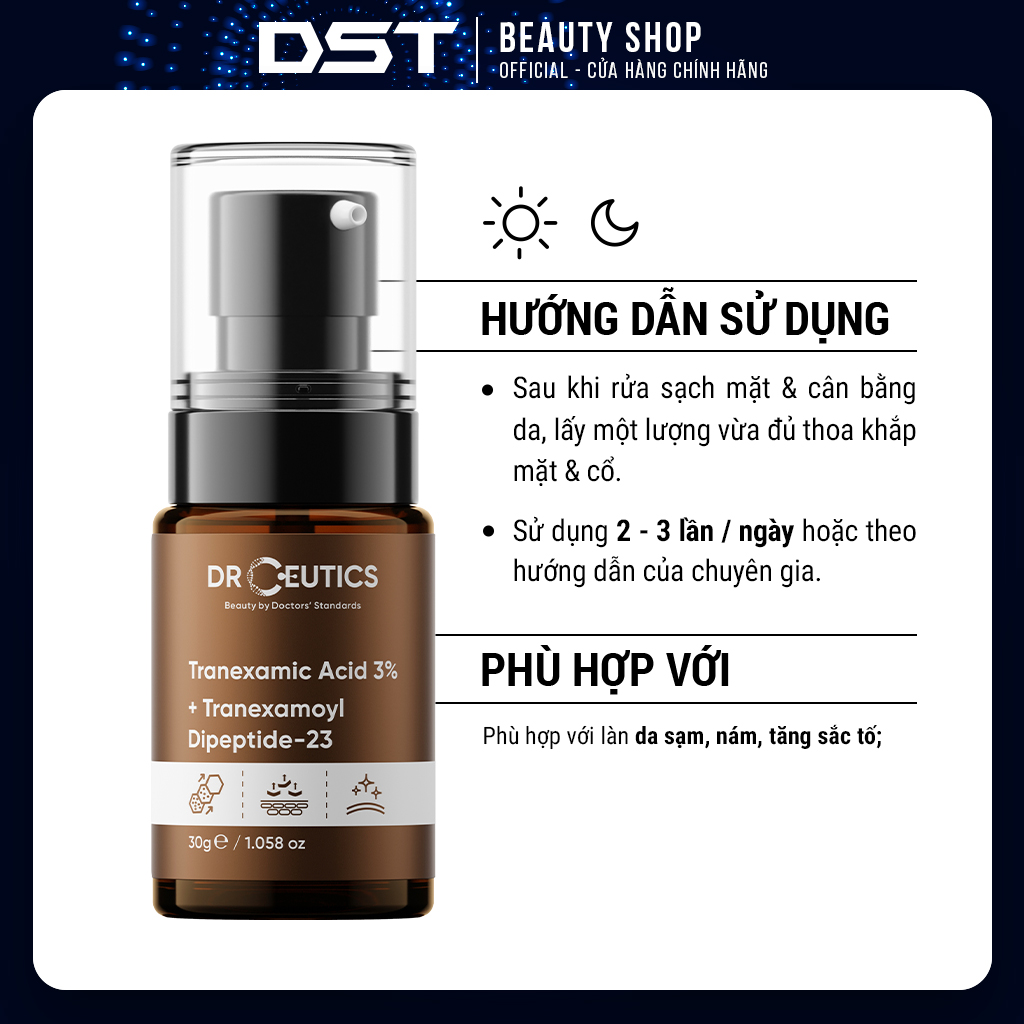 [Dược Sĩ Tiến] Tinh Chất Làm Mờ Nám Sáng Da Giảm Đỏ DrCeutics Tranexamic 3% (30g)