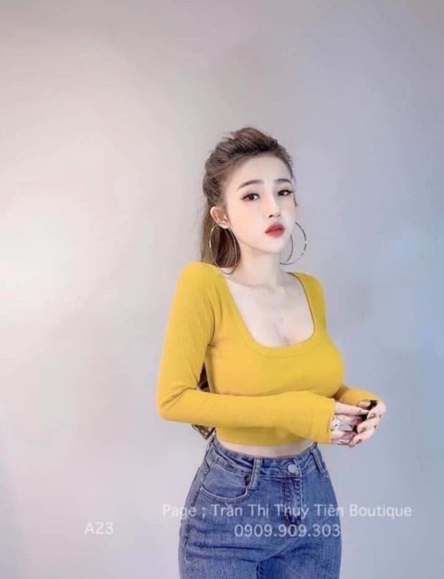 Áo thun lụa tay dài cổ vuông ôm body Z6U
