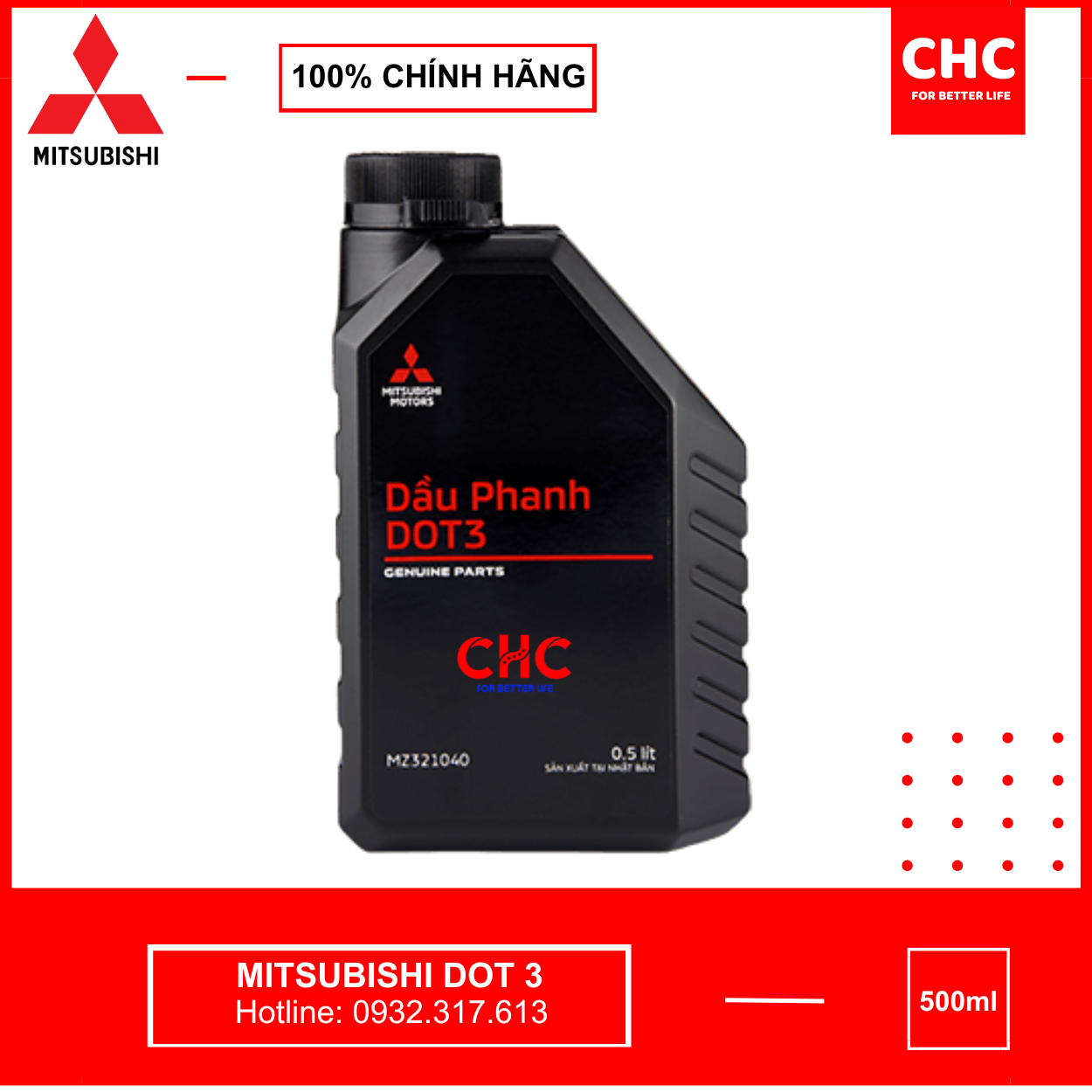 Dầu phanh Mitsubishi DOT3 & DOT4 Genuine parts bình 500ml (nhập khẩu JAPAN)