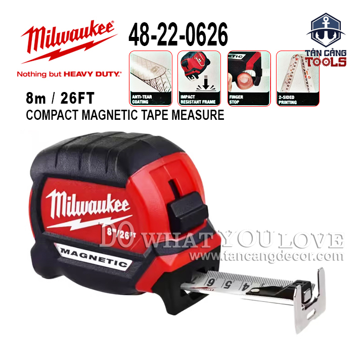 Thước cuộn thép 8 m milwaukee 48-22-0626 có tích hợp nam châm