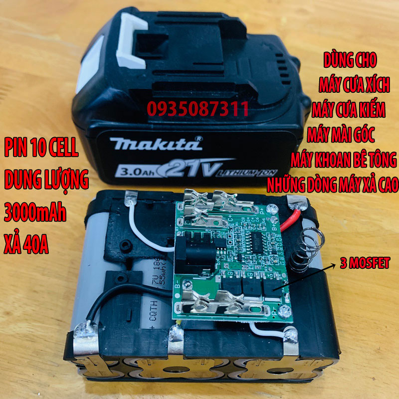 Pin 10 Cell 21V 4000mAh 3000mAh Xả 20A 40A Chân Makita Phổ Thông