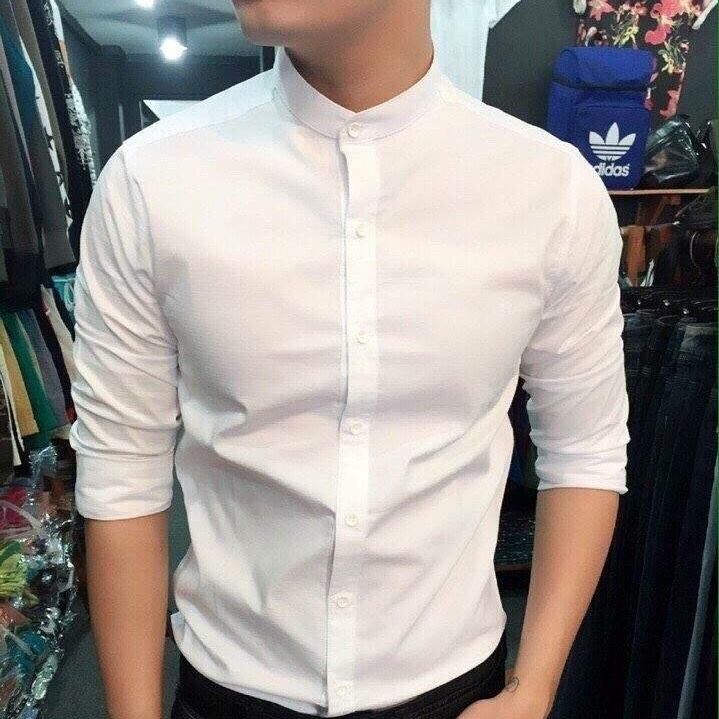 Áo sơ mi nam mau trắng cổ trụ for men
