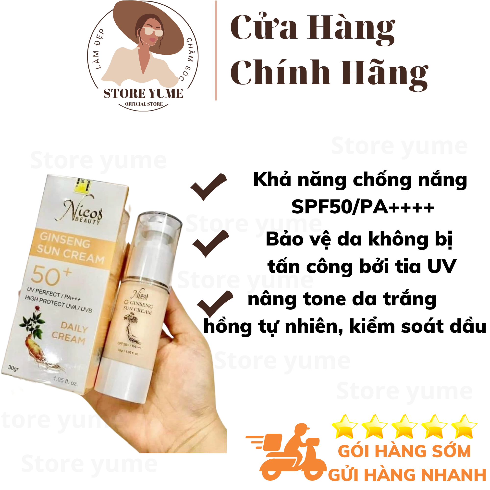 Kem chống nắng spf50+ 30g,kem chống nắng rễ sâm nicos ginseng sun cream spf50+ 30g