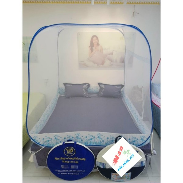 Màn chụp tự bung đỉnh vuông có chân viền vải lụa cao cấp
