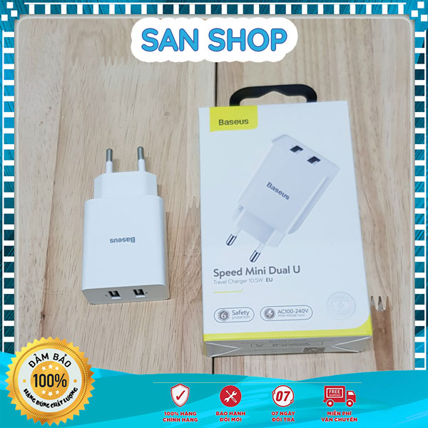 (BH 12 tháng) Củ sạc nhanh Baseus chính hãng 2 cổng USB 10.5w