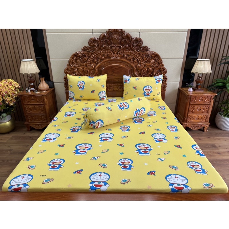 bộ ga gối thun hàn quốc Doremon ( nhận may theo yêu cầu)