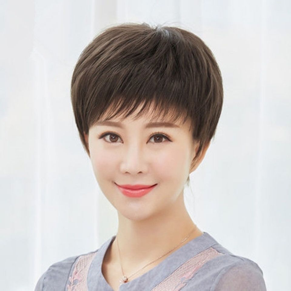 Tóc giả nữ trung niên Hàn Quốc nguyên đầu cao cấp làm bằng tơ mềm mượt như tóc thật + tặng kèm lưới