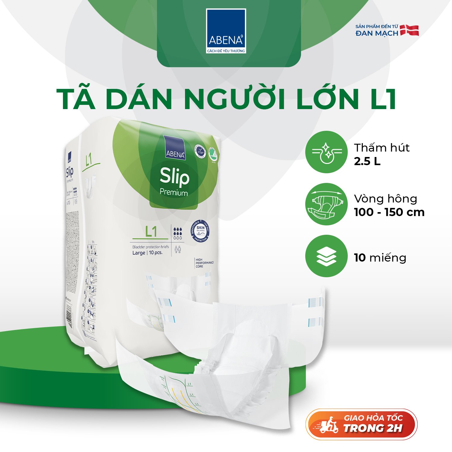 Tã dán người lớn Slip Premium L1 Nhập khẩu Đan Mạch  (Gói 10 miếng)