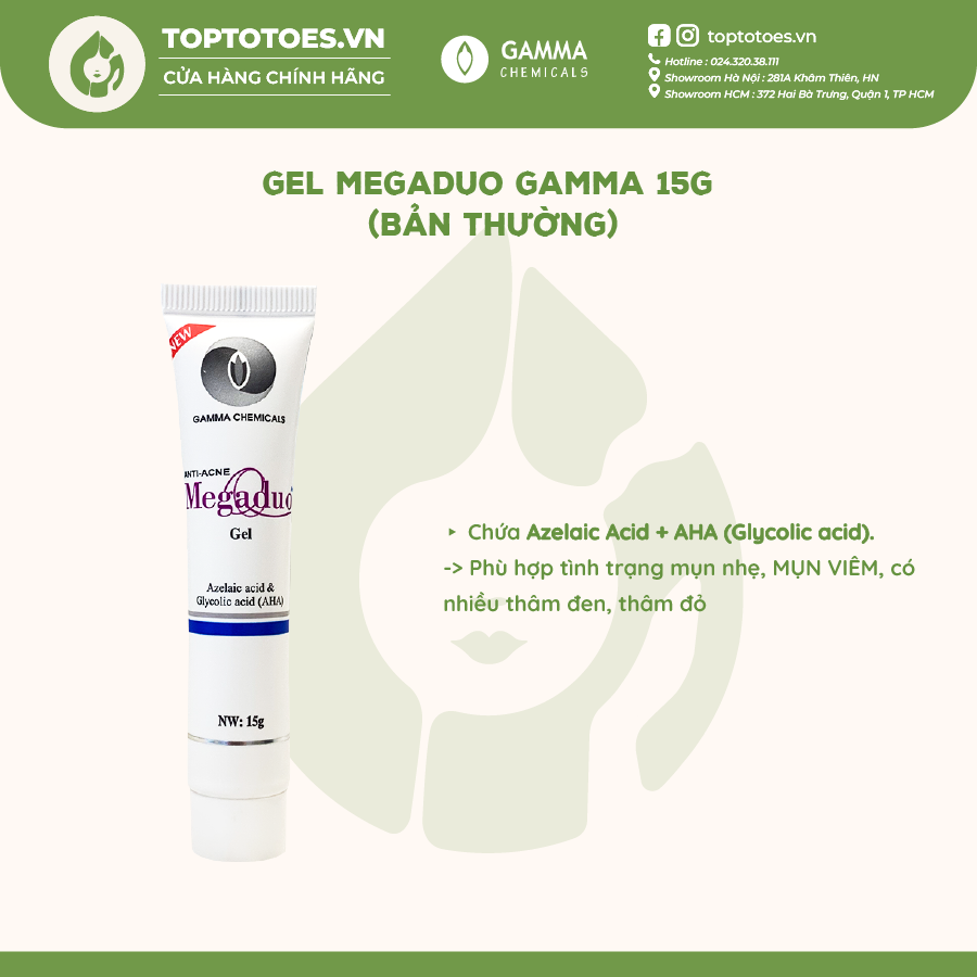 Gel Megaduo Gamma giảm mụn mờ thâm sẹo 15g